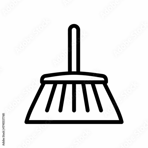 A simple black and white line drawing of a broom, a cleaning tool with bristles and a handle.