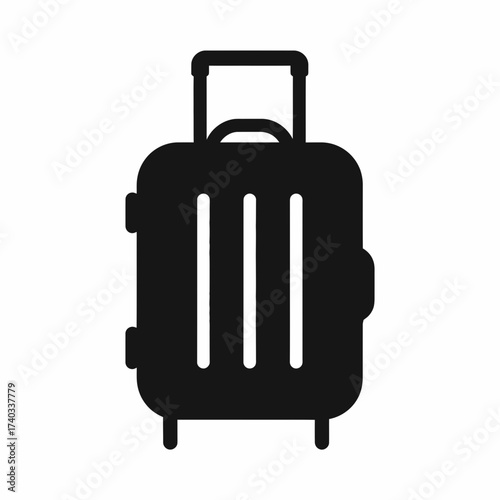 Black silhouette of a wheeled suitcase with an extended handle, representing travel and luggage for journeys.