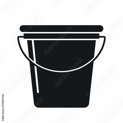 Simple black bucket with a handle, suitable for carrying liquids or other materials.