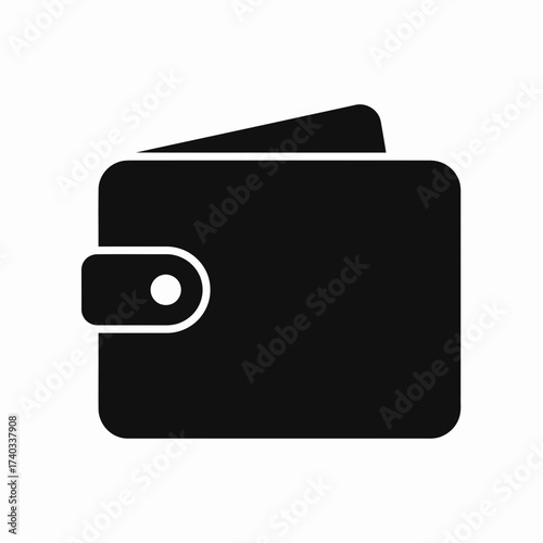 A simple black icon representing a wallet with a snap closure.