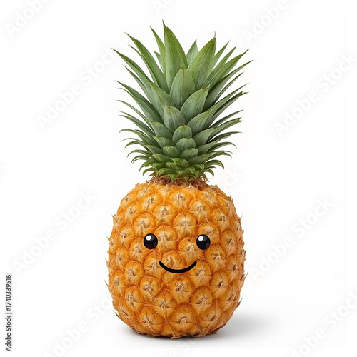 A whimsical pineapple with a smiley face stands out with vibrant color, inviting fun feelings.