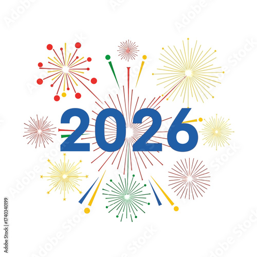 New Year 2026 Celebration with Festive Fireworks Display.