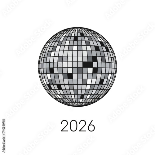 Disco Ball Reflecting Light and Year 2026.