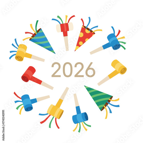 Festive 2026 New Year Celebration with Party Favors.