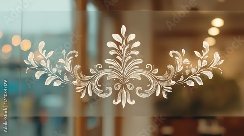 Storefront window decal background, frosted motif, reflection realism, ample copy space, no people 