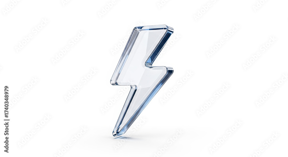 Obraz premium Abstract Clear Crystal Lightning Bolt Icon with Sharp Edges on White Background