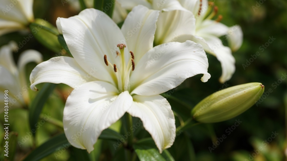 Fototapeta premium White Lily Flower Close-up Elegant Bloom Nature Garden