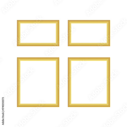 Set of 4 Classic Gold Picture Frames Vector Isolated