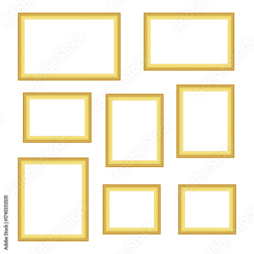 Set of 8 Luxury Gold Picture Frames Vector for Gallery Wall Mockup