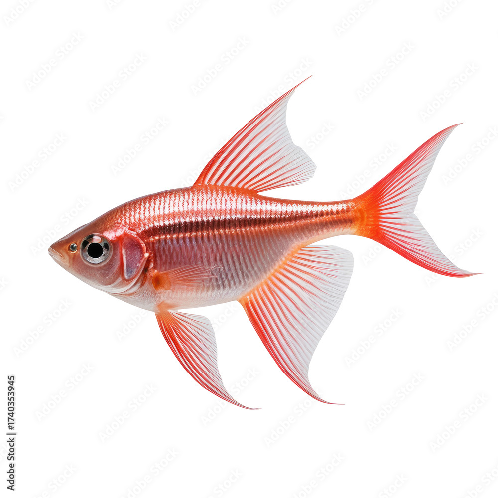 Fototapeta premium Radiant red fish with elegant fins and scales, isolated on black backdrop