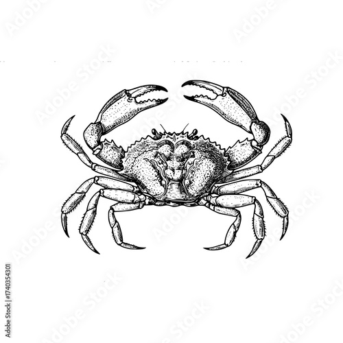 Hand-drawn Crab Illustration, Vintage Sea Life Print, Old Engraving Style, Rustic Ocean Animal Sketch, Monochrome Marine Crustacean Art, antique marine