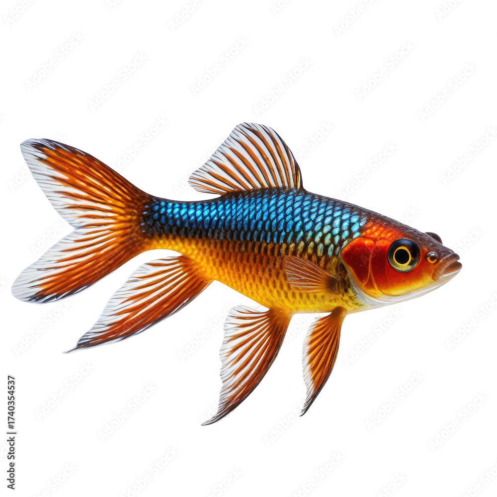 Fototapeta premium Colorful iridescent fish with vibrant fins, scales, and eye