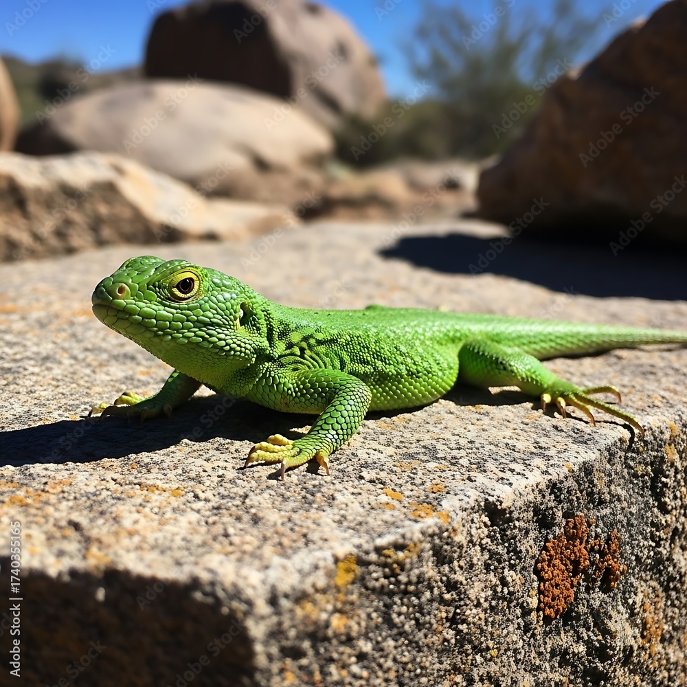 Fototapeta premium Green Lizard on a Rock.