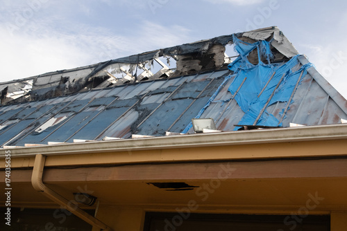 Roof damage left over from a Hurricane