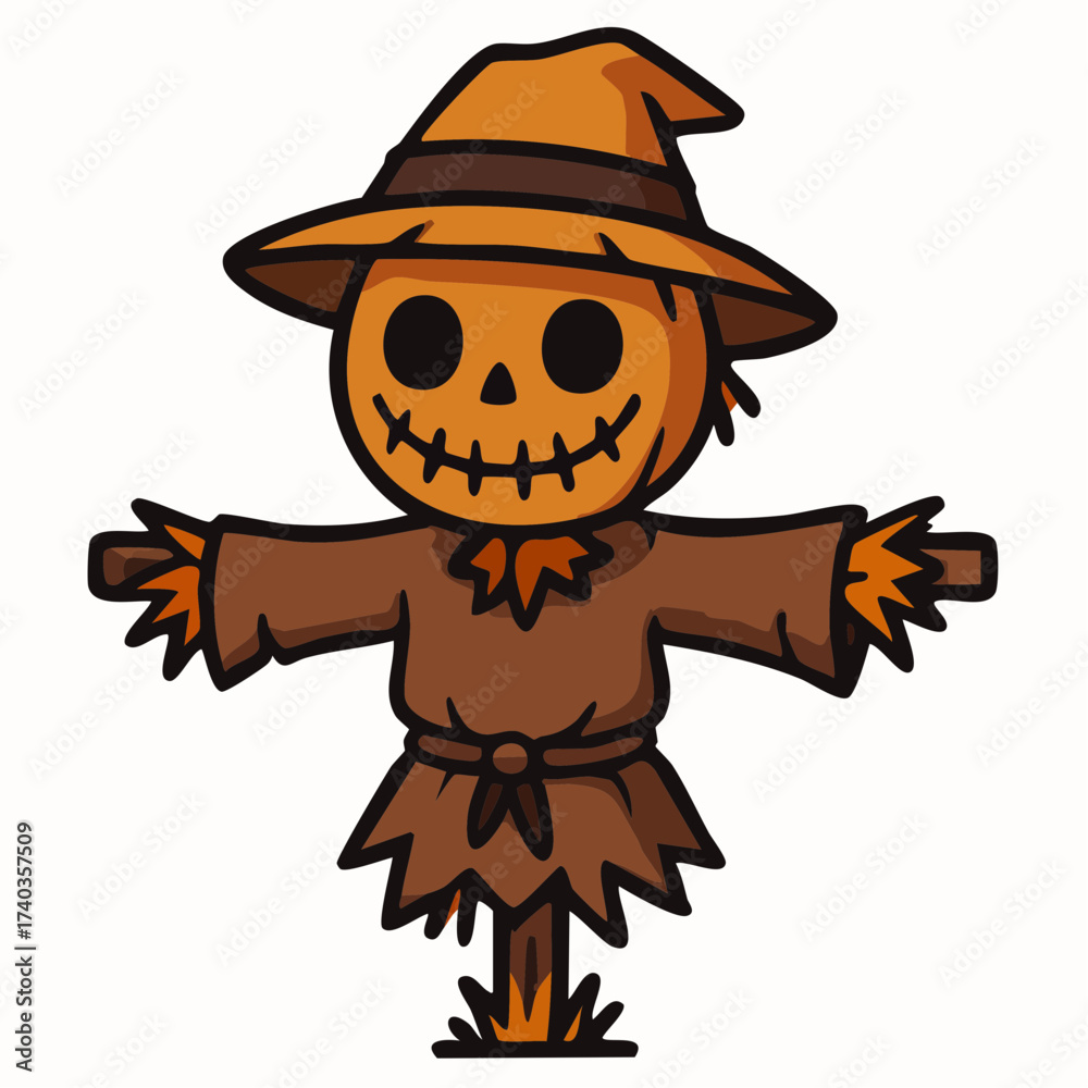 Obraz premium Cute Cartoon Scarecrow Illustration for Autumn and Halloween