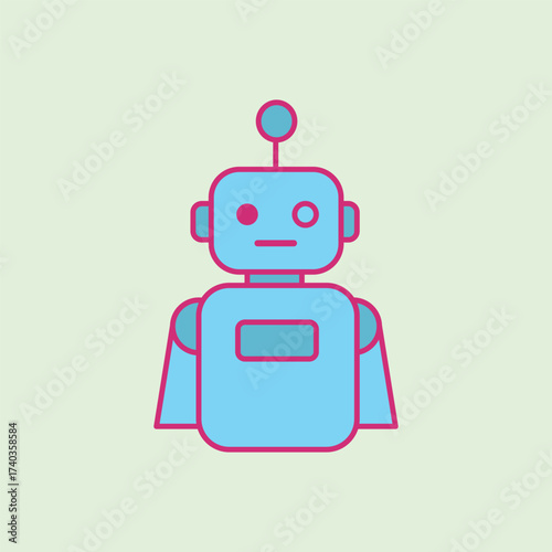 A simple blue robot illustration with bold lines, featuring a futuristic design suitable for technology, artificial intelligence, and automation themes.