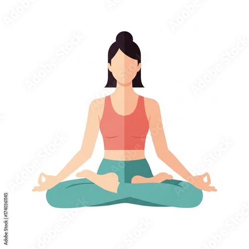 Flat Design Illustration of a Woman in Lotus Yoga Pose.eps