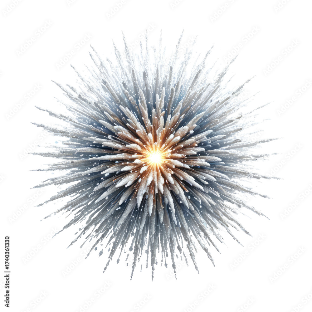 Obraz premium Digital illustration of a bursting, icy, and luminous spherical firework