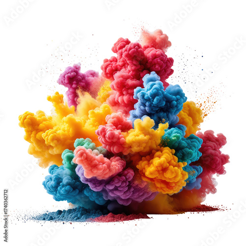 Burst of vibrant colorful powder creating a cloud-like explosion against black background