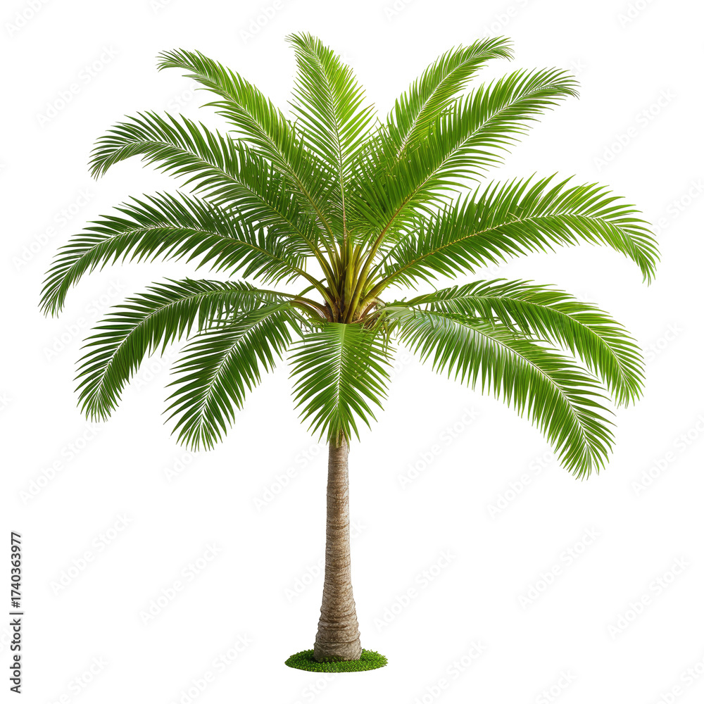 Obraz premium Lush, vibrant palm tree against a black background, isolated for easy use