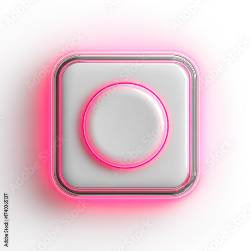 Red metallic round vector button icon with glossy chrome effect