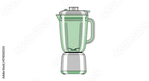 Illustration of a pastel green and silver kitchen blender appliance