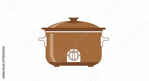 Illustrative brown slow cooker or crock pot with lid for simple recipes