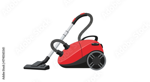 Illustrative Design of a Modern Red Vacuum Cleaner, for Dust Removal