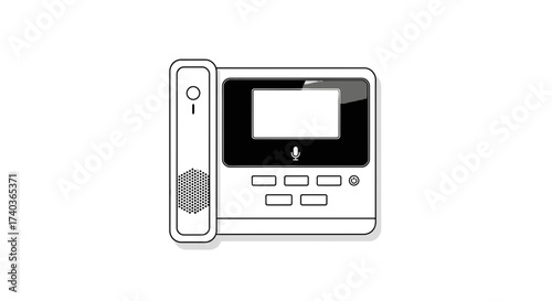 Intercom system sketch for security with speaker, buttons and monitor
