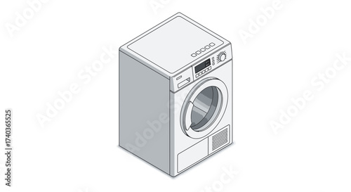 Isometric illustration of a modern washing machine for laundry purposes
