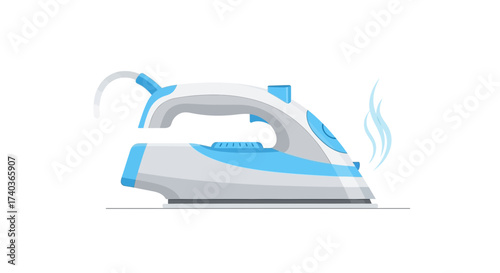 Modern flatiron appliance with steam emission, isolated, household tool