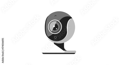 Modern webcam design illustration featuring grayscale color scheme, sleek lines