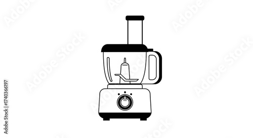 Monochrome food processor kitchen tool line drawing illustration