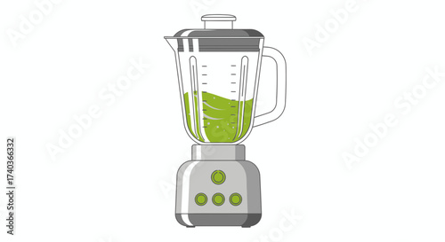 Stylish blender illustration with green smoothie on plain background