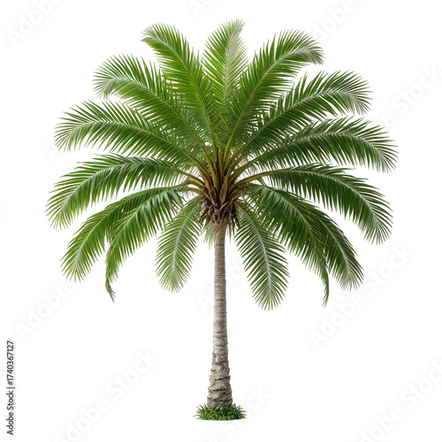 Isolated palm tree with green leaves against a black background