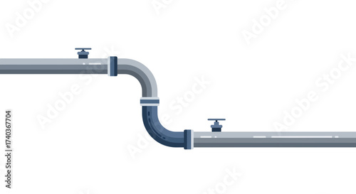 A minimalist illustration of a plumbing pipe with valves on white background