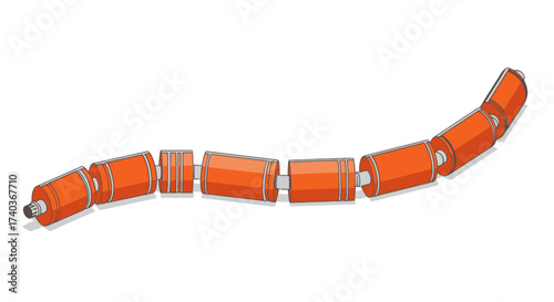 Abstract cylindrical segments forming a flexible structure on white canvas