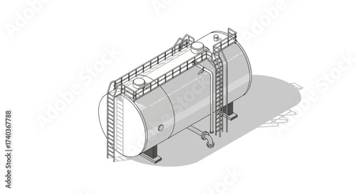 Conceptual Isolated Isometric Oil Tank Depicts Industrial Processes