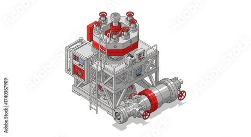 Detailed Isometric Illustration of Industrial Valve System with Controls