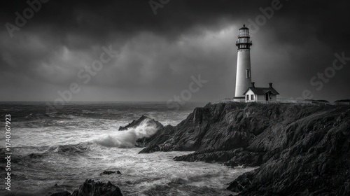 Stormy seascape lighthouse
