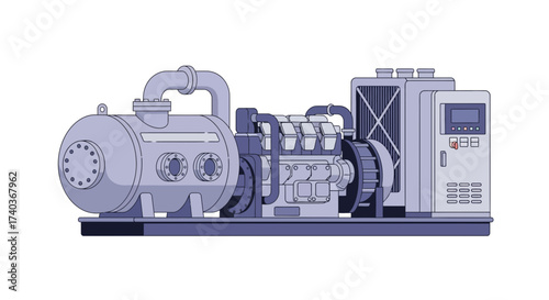 Detailed vector illustration of a generator set used in industrial settings