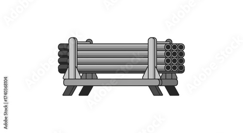 Illustration of metal pipes stacked on a rack for industrial use