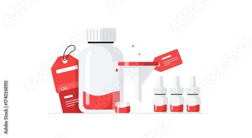 Illustration showcases liquid transfer into small vials with tag elements
