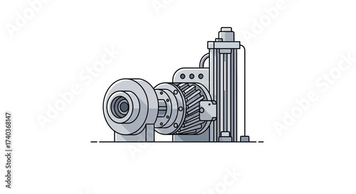 Industrial mechanical equipment isolated on white background with clean lines