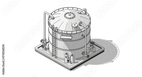 Isometric illustration of a cylindrical industrial storage tank with ladder