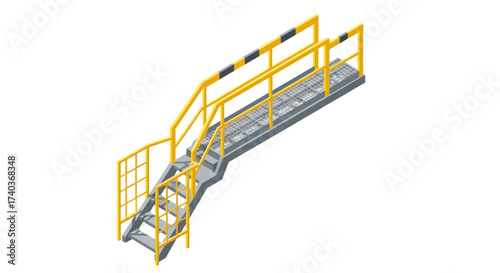 Isometric Illustration of a Yellow and Gray Industrial Staircase Structure