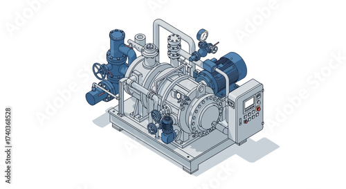 Isometric illustration showcasing a modern industrial pumping system design