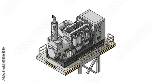 Isometric illustration showcases industrial power generator structure isolated