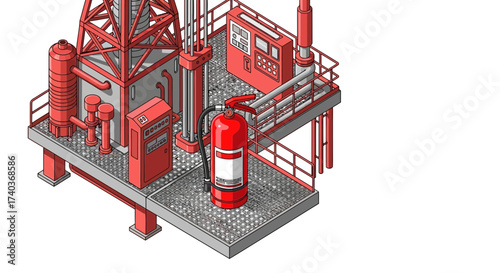 Isometric Industrial Platform Depiction of Safety Features and Equipment