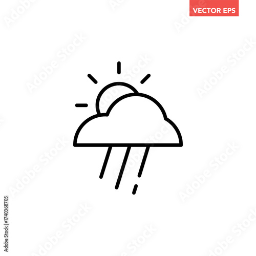 Black single overcast raining with hidden sun icon, simple flat design vector pictogram, infographic vector for app logo web website button banner ui ux interface elements isolated on white background